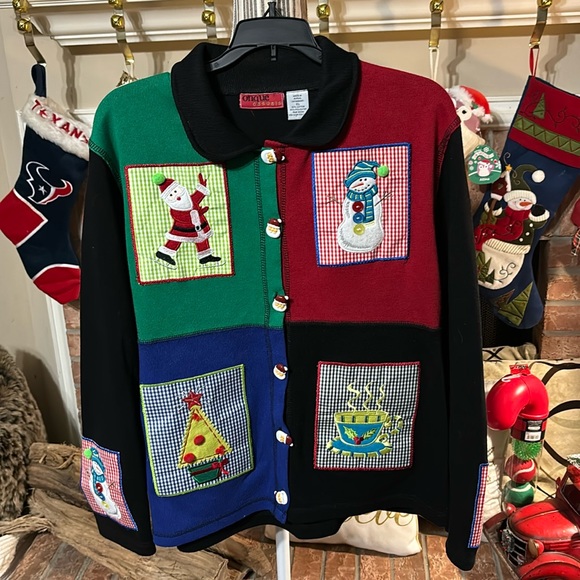 Onque Casuals | Vintage Christmas Sweater Patchwork Granny Squares Cardigan | XL - Picture 1 of 6